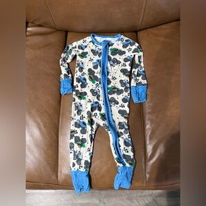 Playful Patterned Kids Footie with Blue Trim